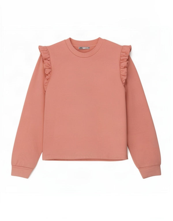 Zara Γυναικεία φούτερ Crop Jumper UK 10 Small Pink Cotton