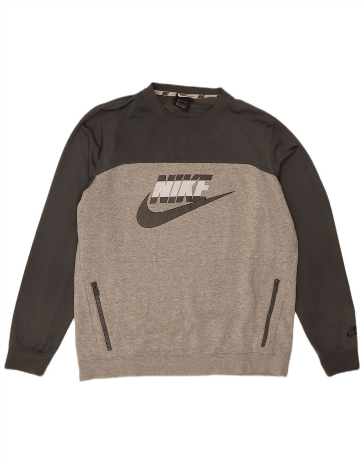 Ανδρικό γραφικό φούτερ Nike Jumper με μεγάλο γκρι χρώμα, βαμβακερό