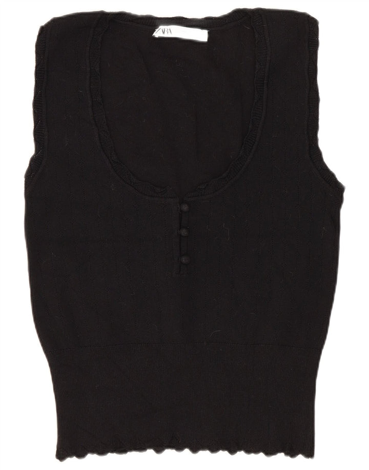 Zara Γυναικείο γιλέκο Crop Tank Top UK 14 Large Black Viscose