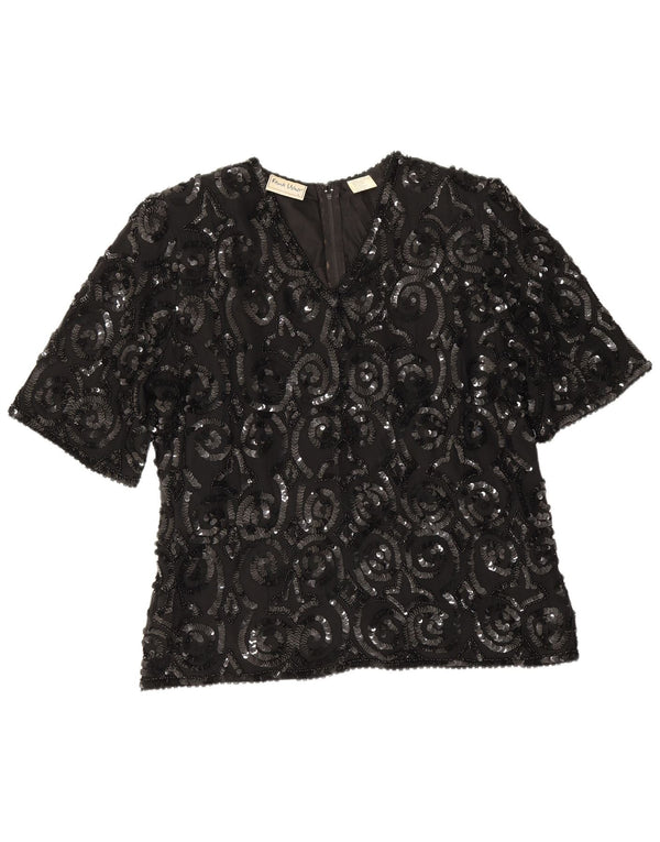 Frank Usher Γυναικεία Μπλούζα Τοπ UK 16 Large Black Silk