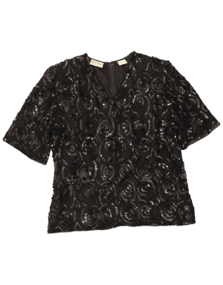 Frank Usher Γυναικεία Μπλούζα Τοπ UK 16 Large Black Silk