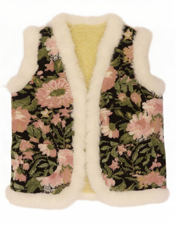 Vintage Womens Open Sherpa Fleece Gilet IT 46 Large Multicoloured Floral
