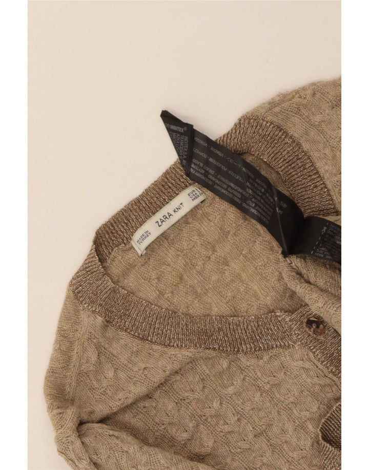 Zara Γυναικεία Ζακέτα Crop UK 8 Small Beige Polyester