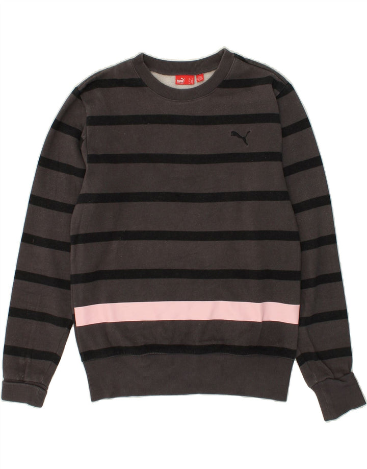 PUMA Mens Sweatshirt Jumper Small Grey Striped Cotton | Vintage Puma | Thrift | Second-Hand Puma | Used Clothing | Messina Hembry 