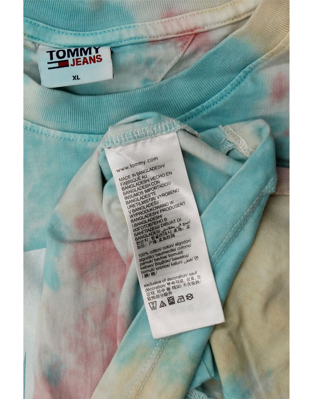 Γυναικείο γραφικό μπλουζάκι TOMMY HILFIGER Τοπ UK 18 XL Πολύχρωμη Βαφή για Γραβάτα
