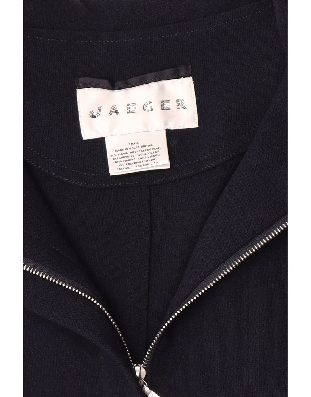 Jaeger γυναικείο πανωφόρι υπερμεγέθη με κουκούλα UK 10 Small Navy Blue Virgin Wool