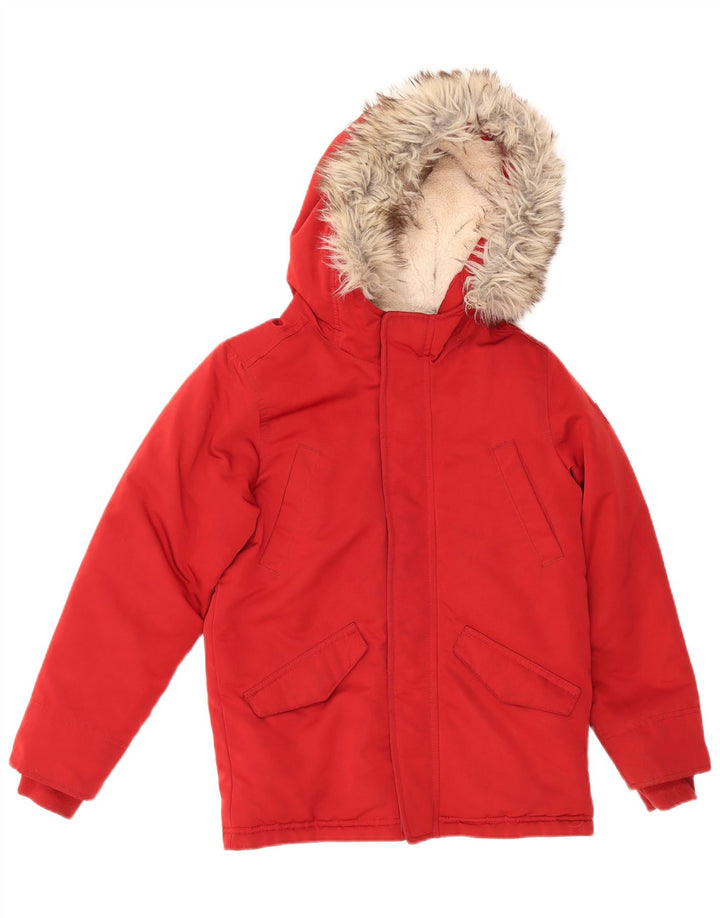 ABERCROMBIE & FITCH Boys Hooded Parka Jacket 9-10 Years Red Cotton