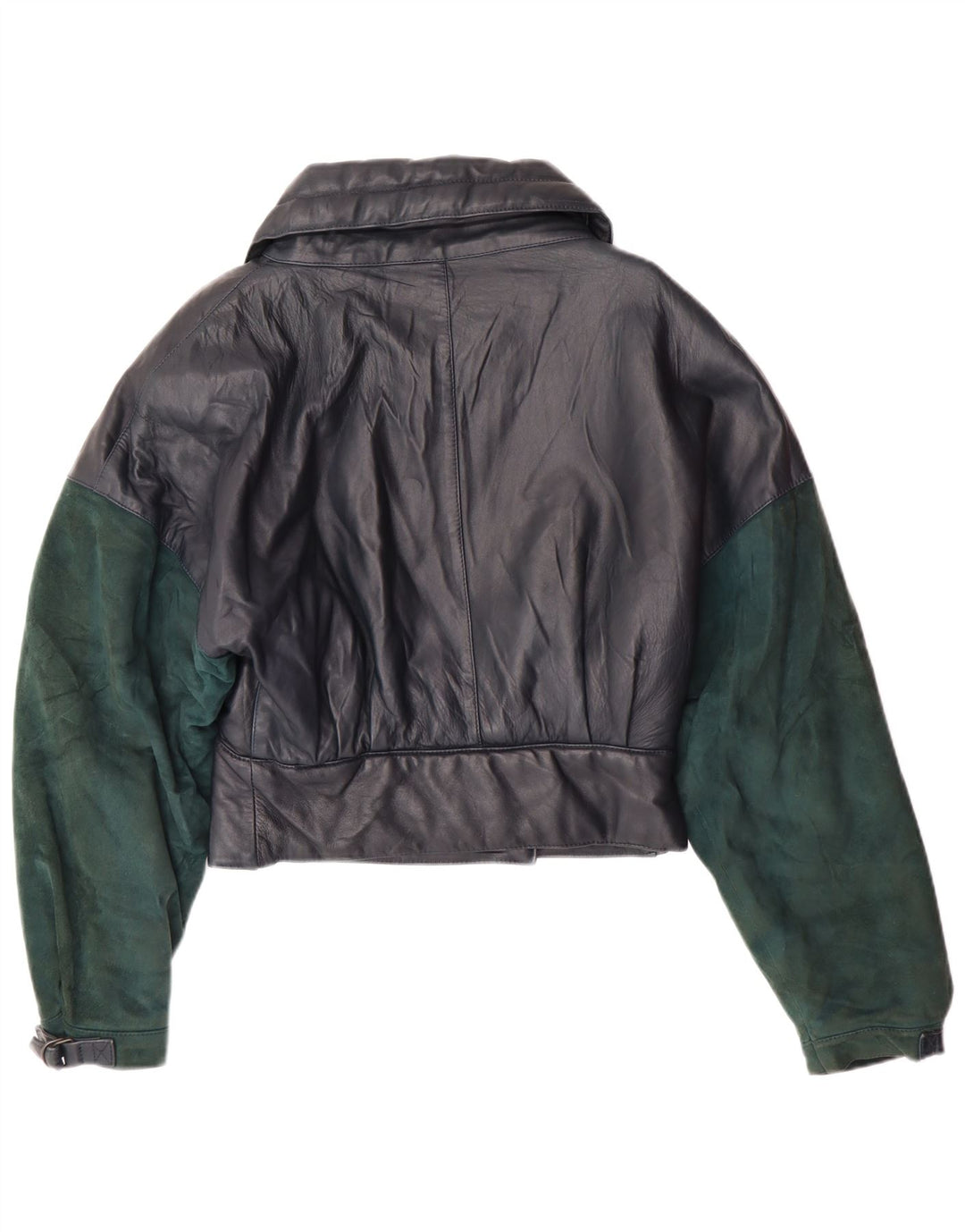 VINTAGE Γυναικείο Crop Δερμάτινο Μπουφάν UK 6 XS Navy Blue