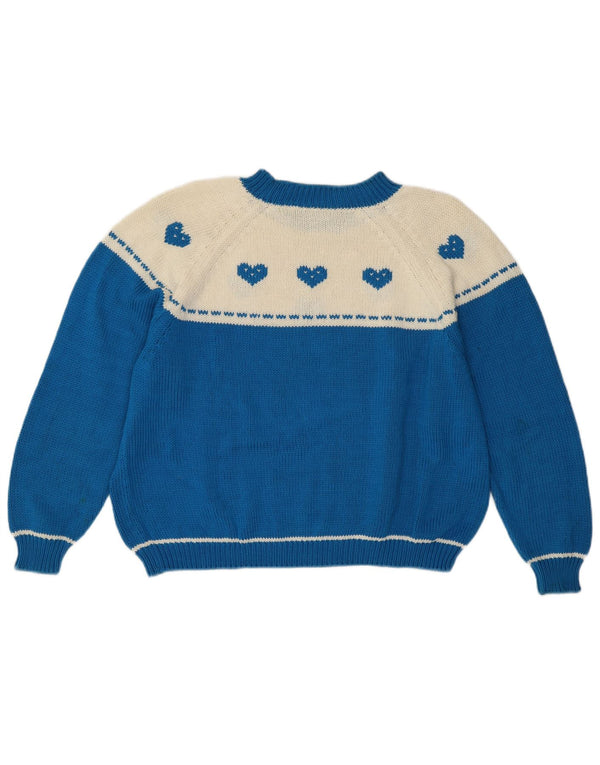 Vintage γυναικείο πουλόβερ με λαιμόκοψη UK 14 μεγάλη μπλε καρδιά