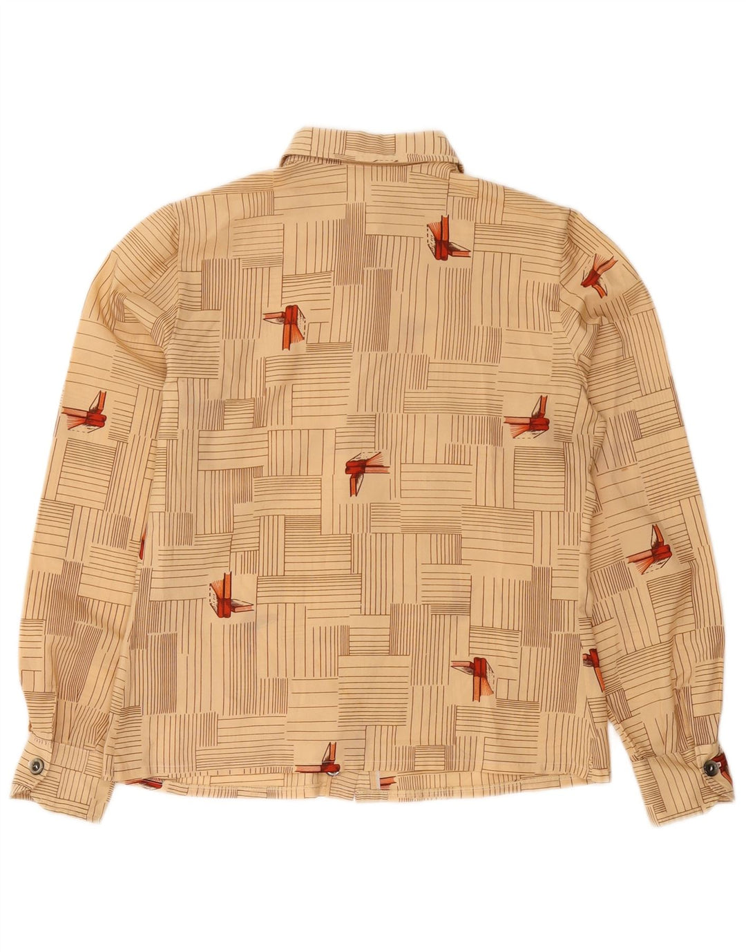 Vintage γυναικείο πουκάμισο UK 12 Medium Beige γεωμετρικό