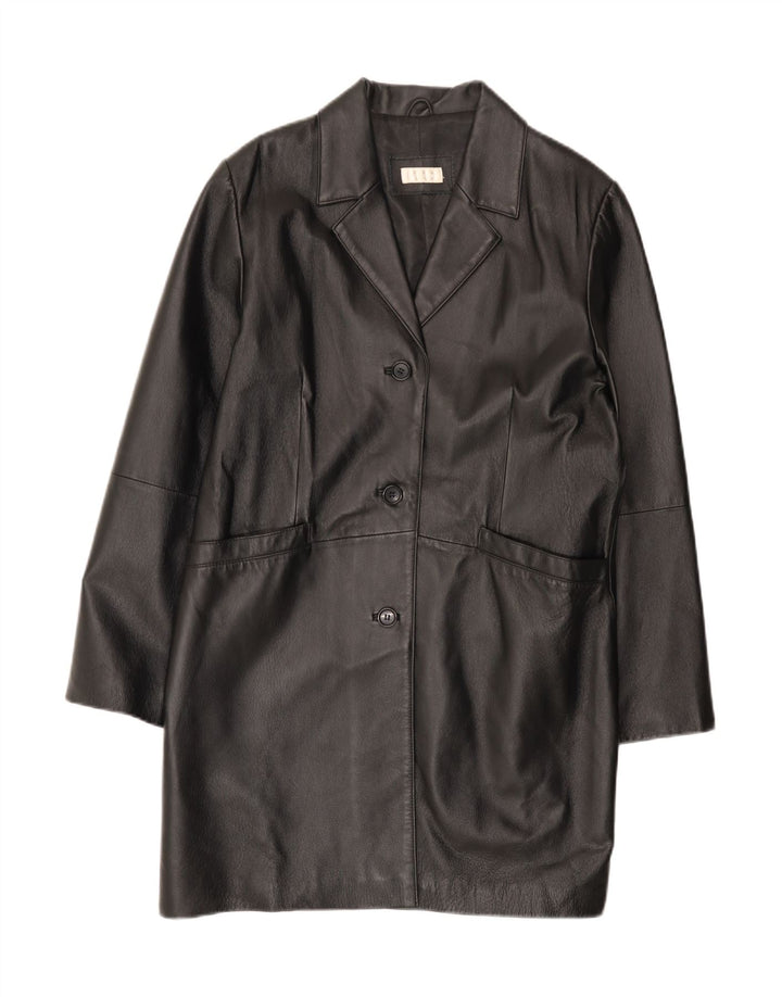 Vintage γυναικείο δερμάτινο παλτό UK 18 XL μαύρο δέρμα