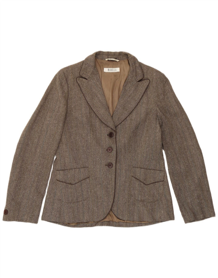 Marella Γυναικείο σακάκι blazer UK 16 μεγάλο καφέ ψαροκόκκαλο βισκόζη
