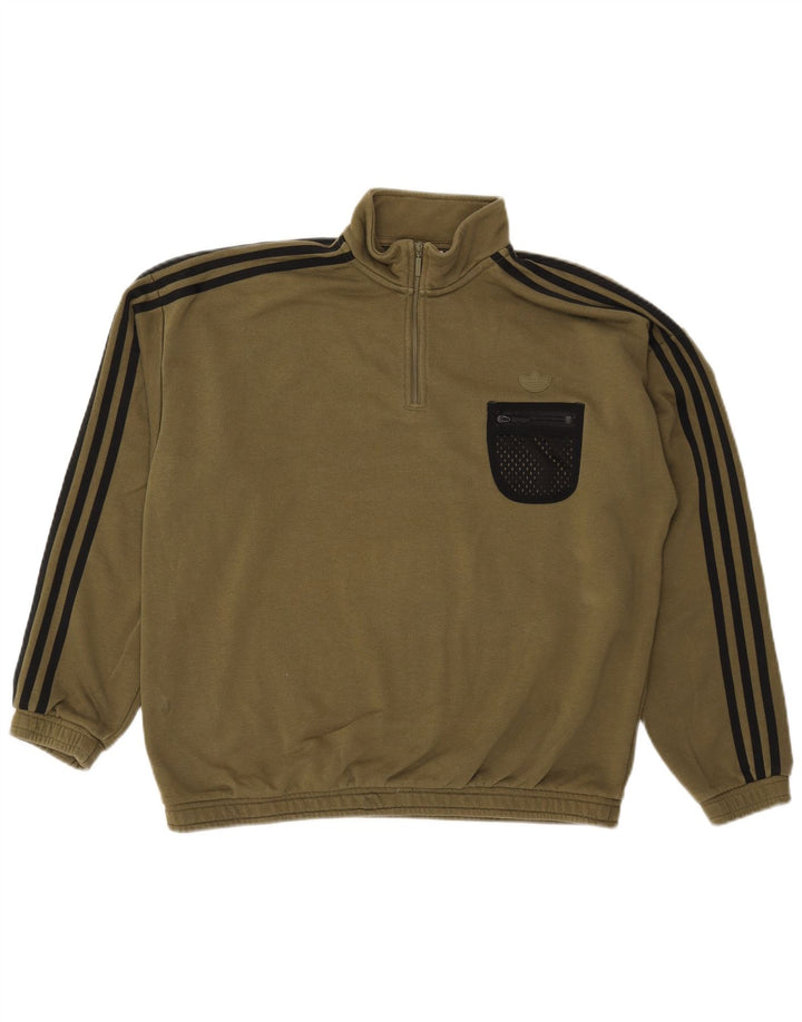 Adidas Γυναικείο φούτερ με φερμουάρ με λαιμόκοψη Jumper UK 14 μεγάλο βαμβακερό χακί