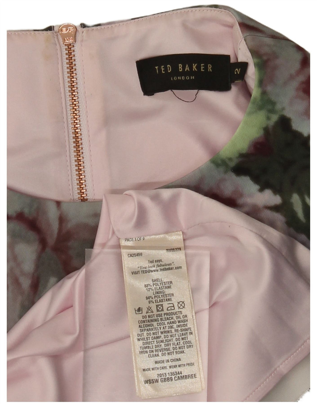 TED BAKER Γυναικείο φόρεμα με θήκη μεγέθους 2 Μικρός πολύχρωμος φλοράλ πολυεστέρας