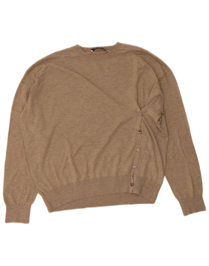 Zara Γυναικείο πουλόβερ με λαιμόκοψη UK 14 Medium Beige Polyester