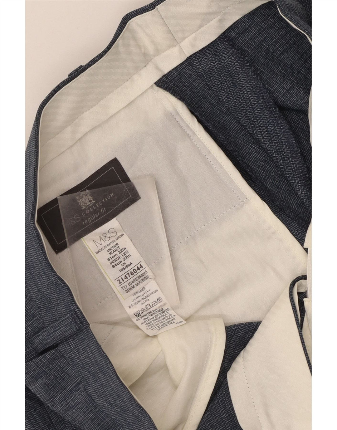 Ανδρικό παντελόνι με κανονική εφαρμογή Marks & Spencer W32 L33 Μπλε πολυεστέρας