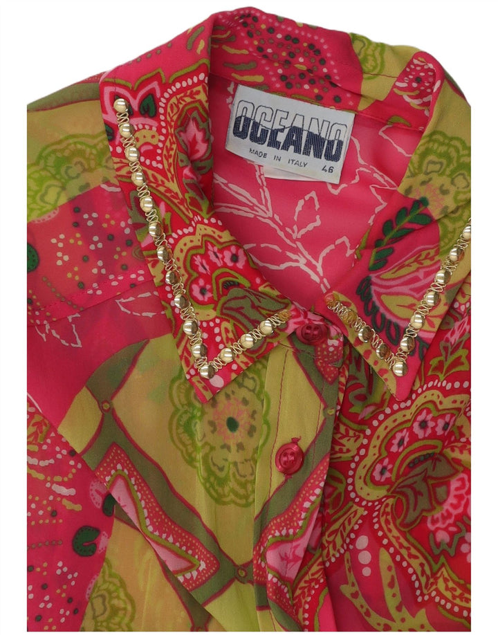 OCEANO Γυναικεία Longline See Through Shirt Μπλούζα IT 46 Large Pink Paisley