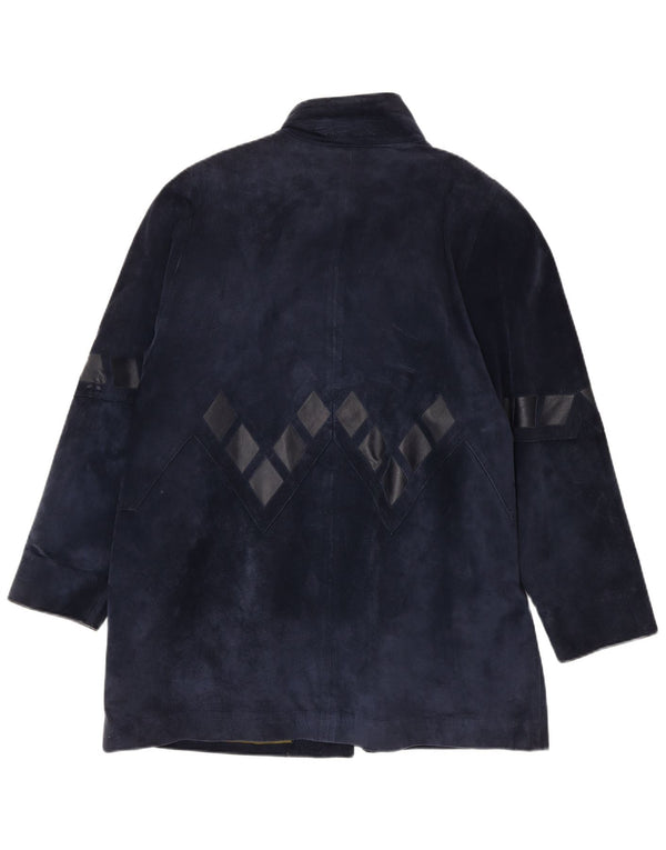 Vintage γυναικείο υπερμεγέθη σουέντ πανωφόρι UK 14 Medium Navy Blue Geometric