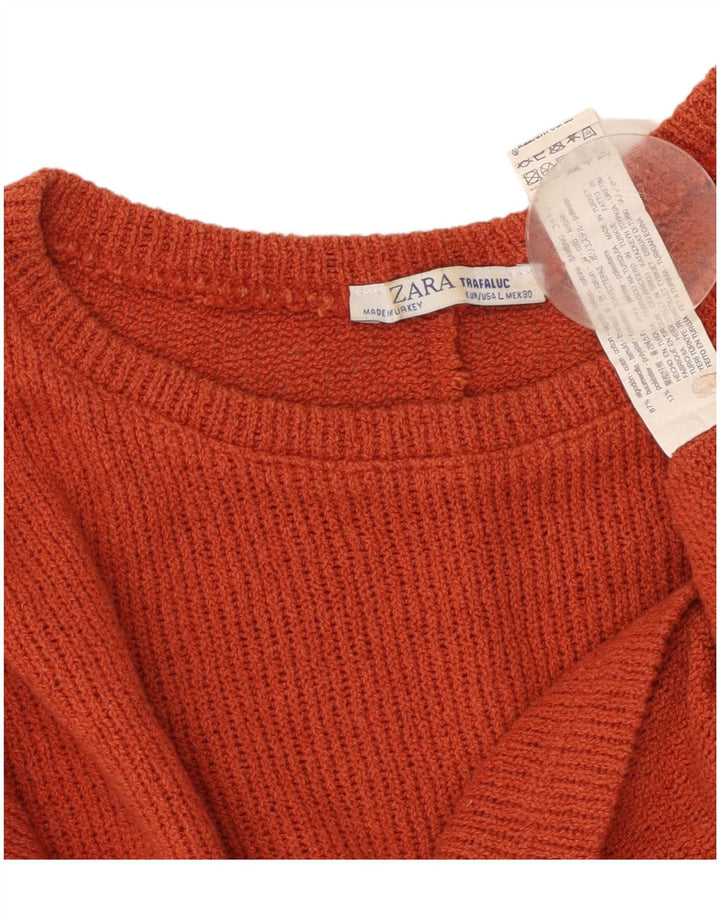ZARA Γυναικείο Trafaluc Crop Boat Neck Jumper πουλόβερ UK 16 Large Maroon