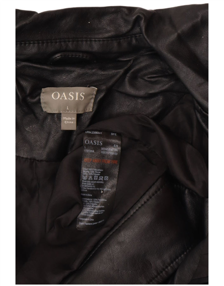 Oasis Γυναικείο Faux Leather Biker Jacket UK 16 μεγάλο μαύρο πολυαιθυλένιο