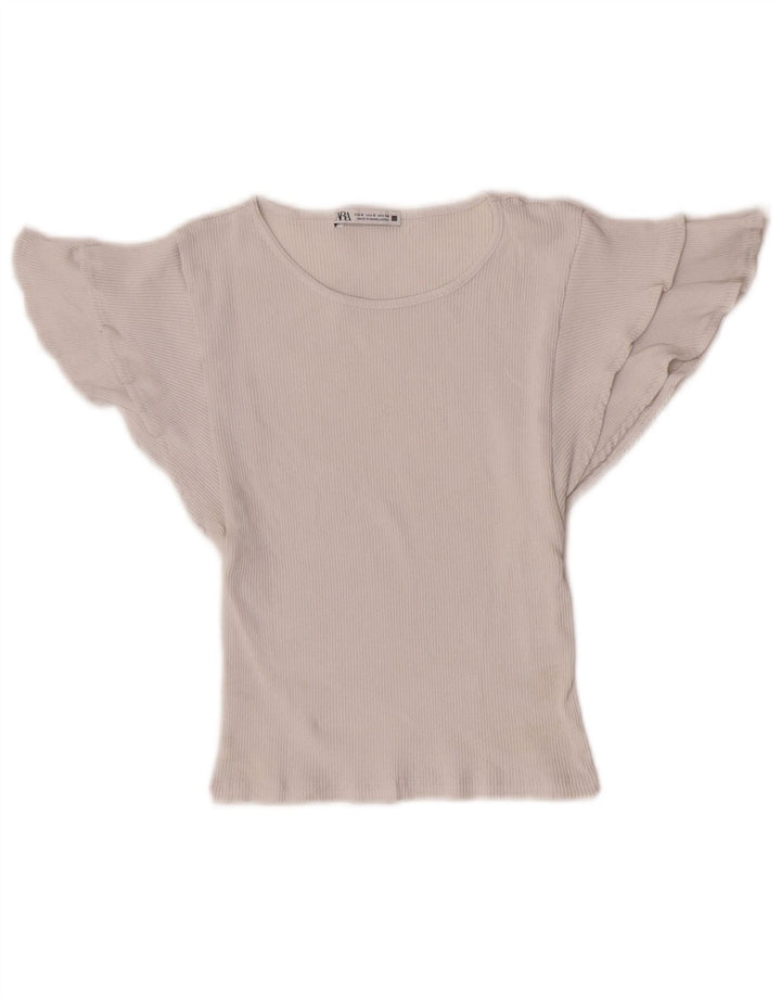 Zara Γυναικεία μπλούζα μπλούζας Crop UK 8 Small White Cotton