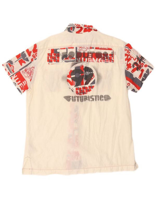 Ανδρικό γραφικό κοντομάνικο πουκάμισο DIESEL XL σε λευκό χρώμα, βαμβακερό