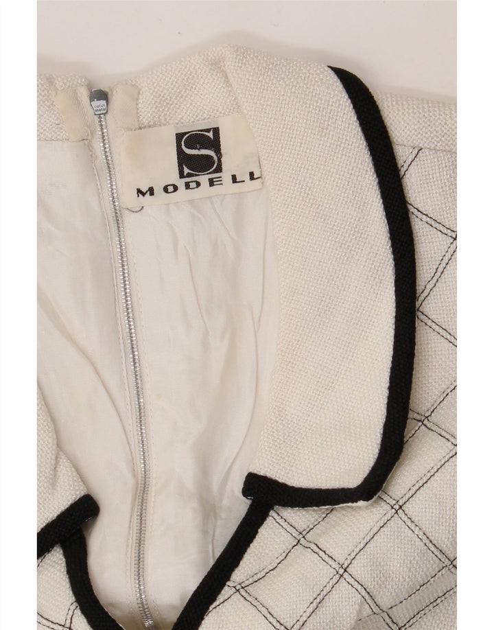 VINTAGE Γυναικείο Αμάνικο Φόρεμα A-Line UK 8 Small White Check