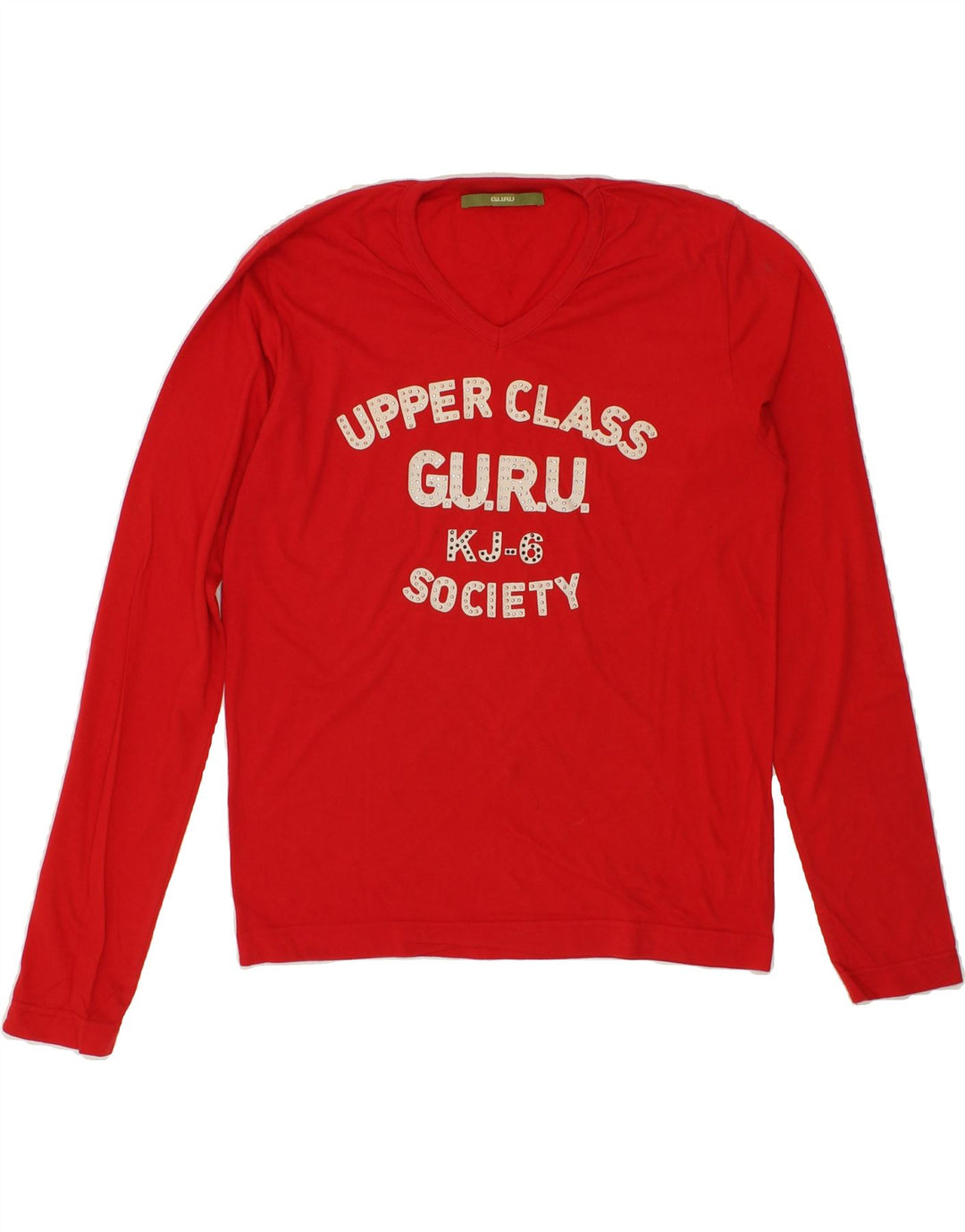 GURU Womens Oversized Graphic Top Long Sleeve UK 10 Small Red Cotton Vintage Guru and Second-Hand Guru from Messina Hembry 