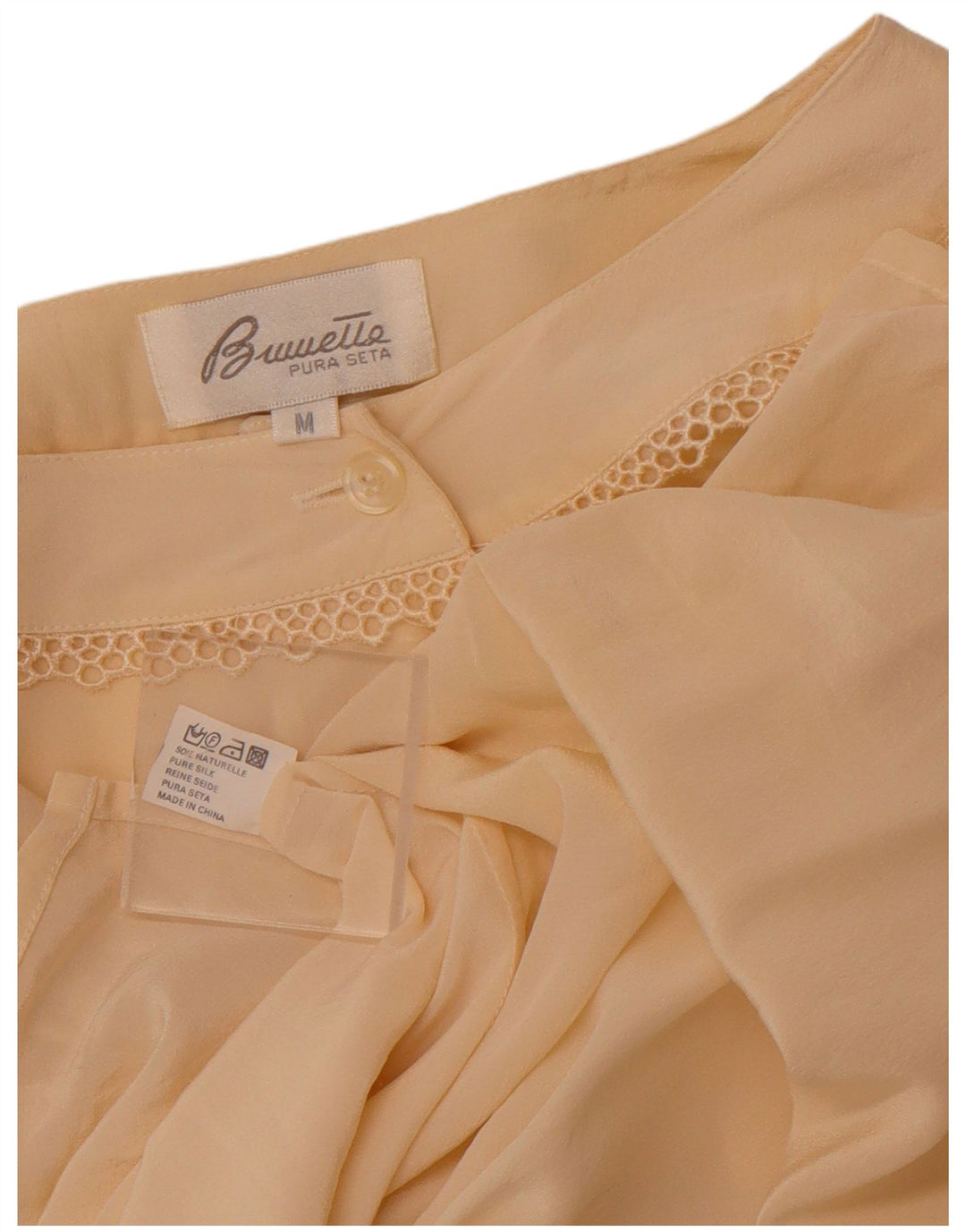 VINTAGE Γυναικεία See Through Μπλούζα UK 14 Medium Beige Silk