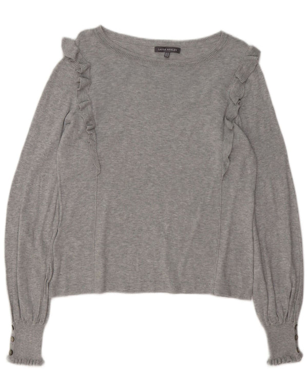 LAURA ASHLEY Γυναικείο πουλόβερ με λαιμόκαυστο UK 14 μεγάλο βαμβακερό γκρι