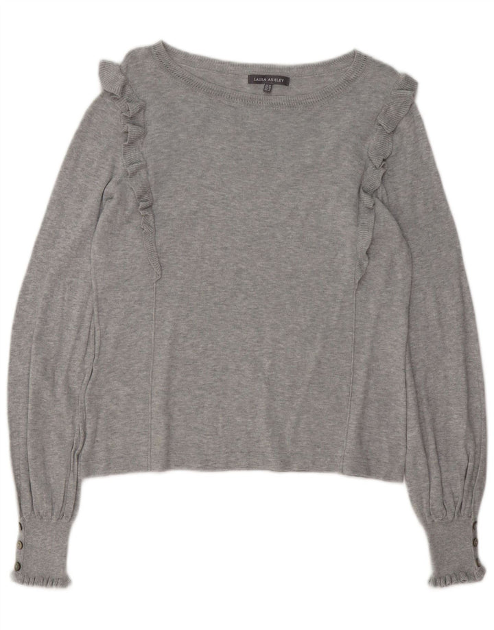 LAURA ASHLEY Γυναικείο πουλόβερ με λαιμόκαυστο UK 14 μεγάλο βαμβακερό γκρι