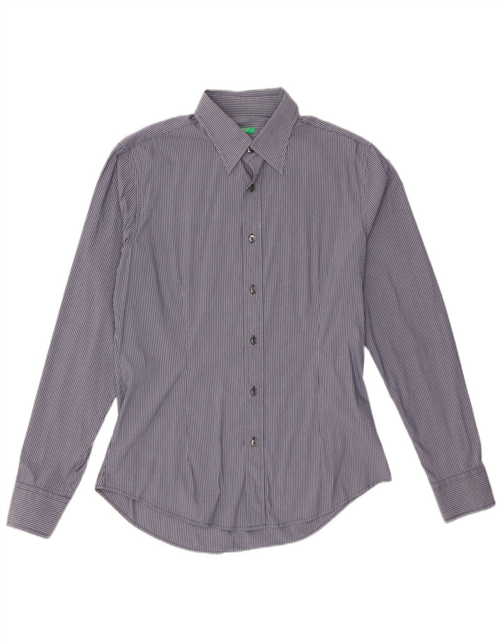 Ανδρικό πουκάμισο Benetton Μεγάλο μπλε Navy Pinstripe Βαμβακερό