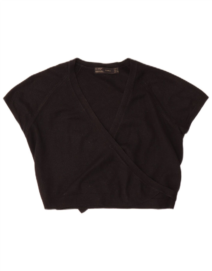 Zara Γυναικεία μπλούζα Crop Wrap Top UK 14 Large Black Acrylic