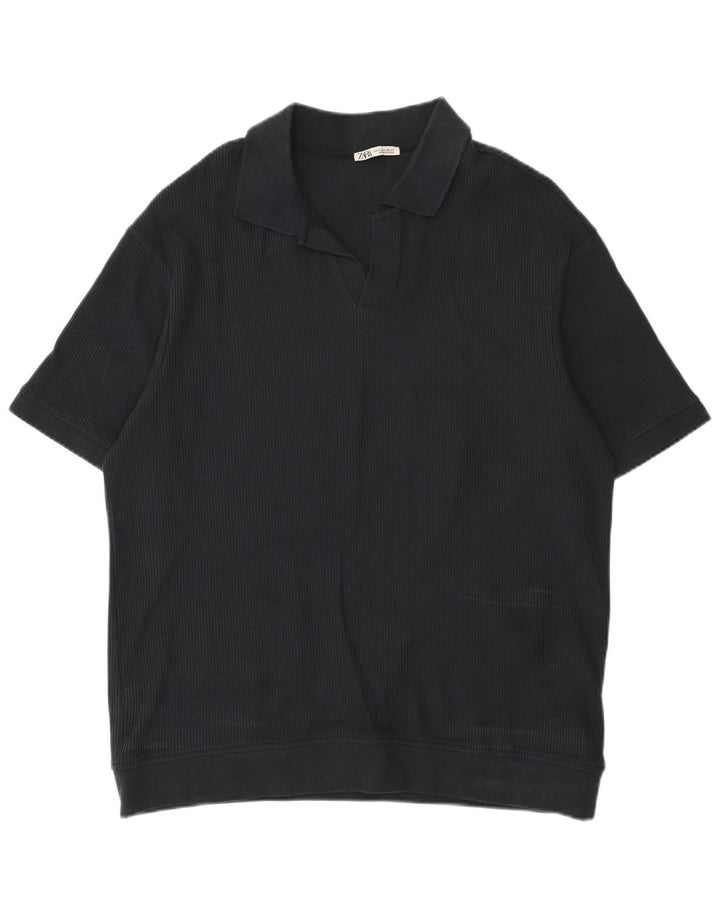 Zara Ανδρικό Πόλο Μπλουζάκι XL Μαύρο βαμβακερό