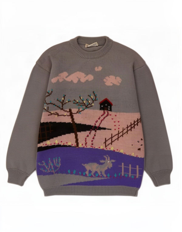 Γυναικείο πουλόβερ Damart Graphic Crew Neck Jumper UK 14 Large Grey Wool