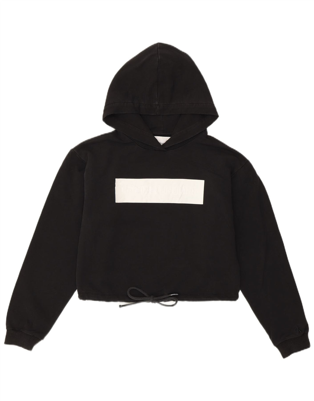 CALVIN KLEIN Γυναικείο Crop Graphic Hoodie Jumper UK 10 Small Black
