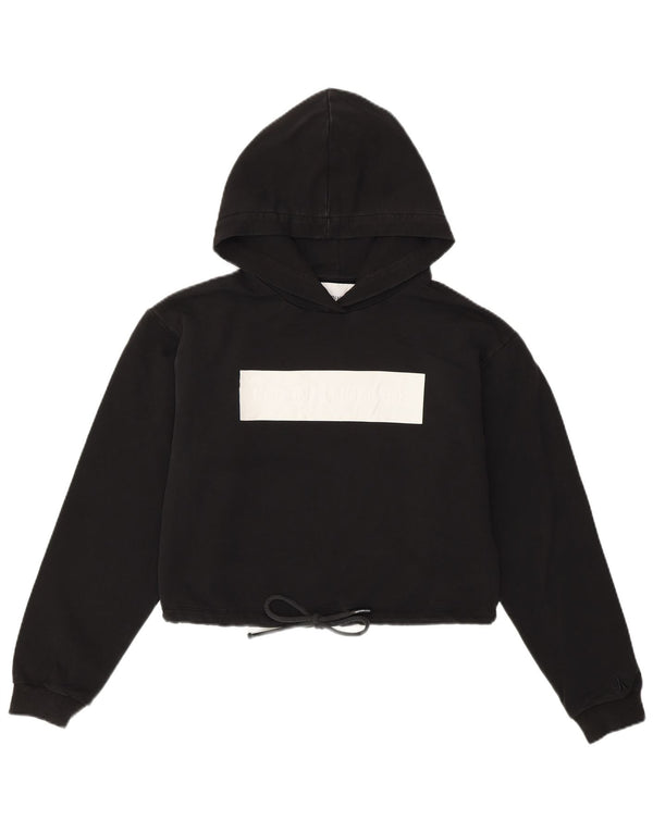 CALVIN KLEIN Γυναικείο Crop Graphic Hoodie Jumper UK 10 Small Black