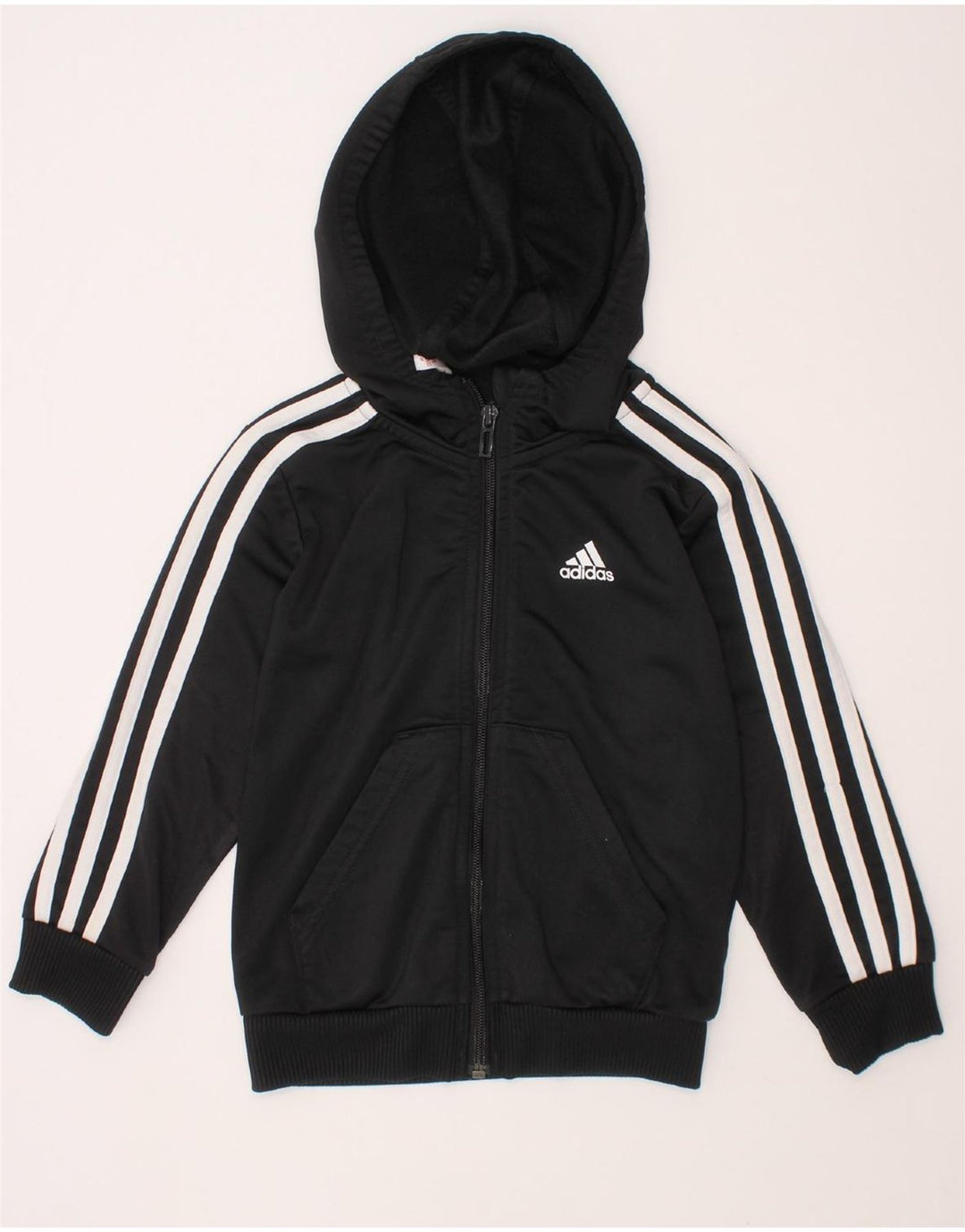 ADIDAS Boys Hooded Full Tracksuit 4-5 Years  Black Polyester Vintage Adidas and Second-Hand Adidas from Messina Hembry 