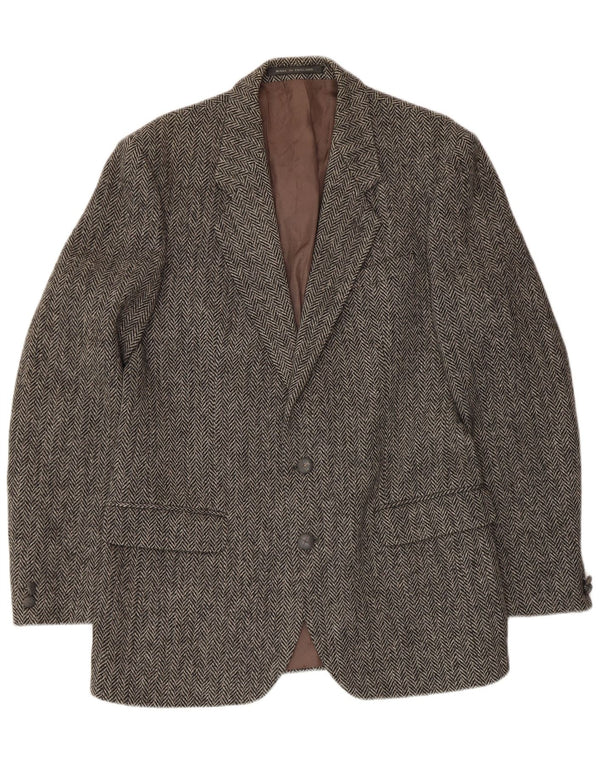 HARRIS TWEED Ανδρικό μπουφάν blazer UK 40 μεγάλο γκρι μαλλί ψαροκόκαλο
