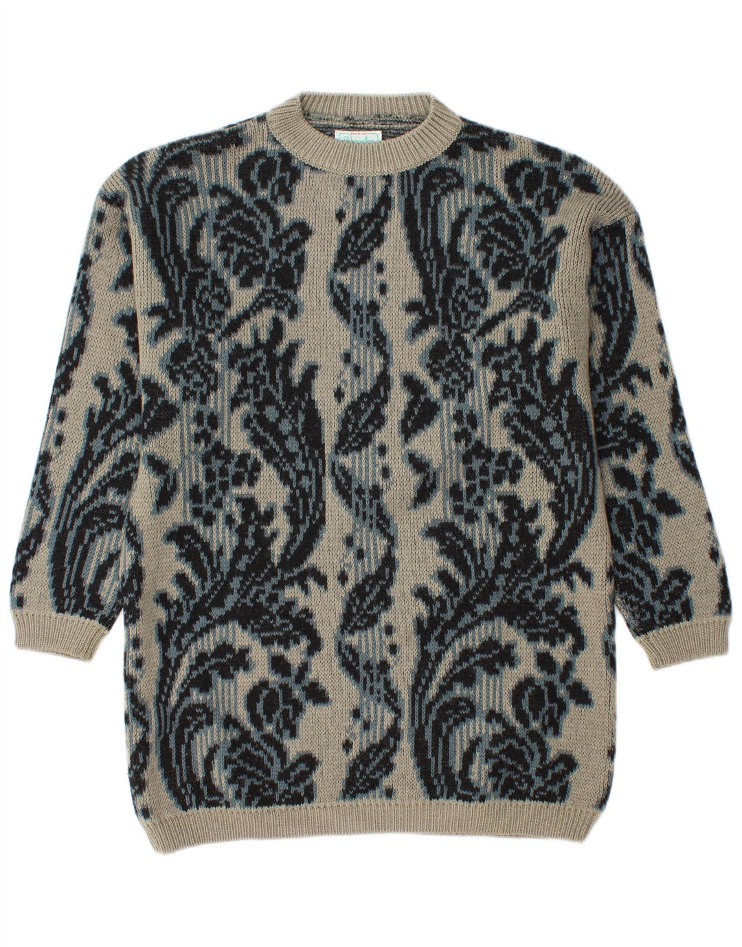 BENETTON Ανδρικό πουλόβερ Longline Crew Neck Jumper IT 46 Large Grey Floral