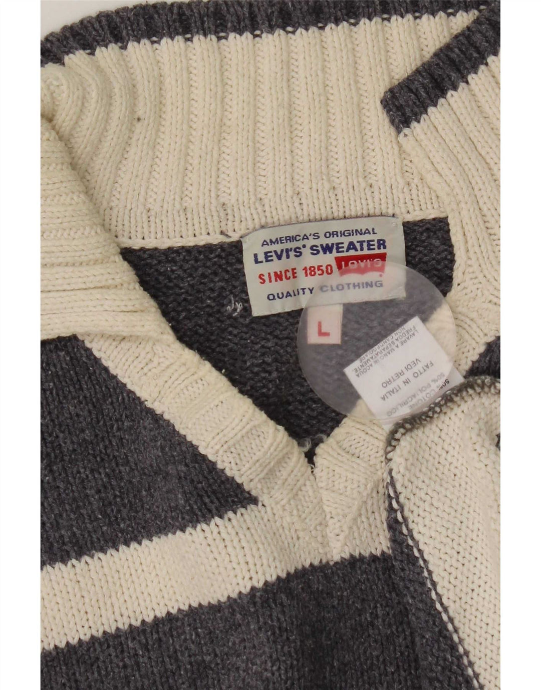 Ανδρικό πουλόβερ Levi's Polo με λαιμόκοψη μεγάλο γκρι βαμβακερό ριγέ