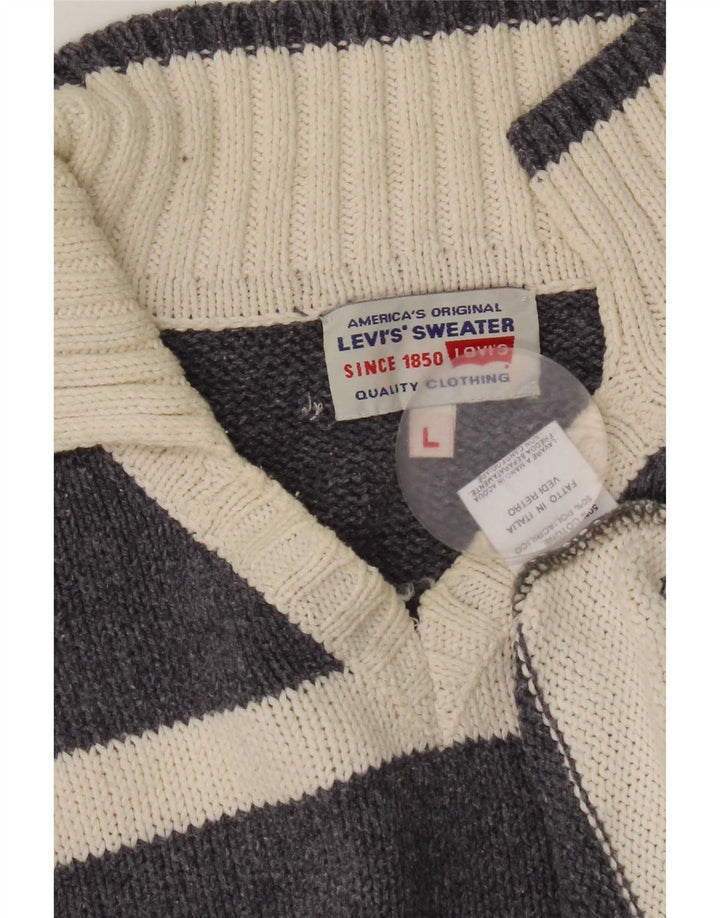 Ανδρικό πουλόβερ Levi's Polo με λαιμόκοψη μεγάλο γκρι βαμβακερό ριγέ