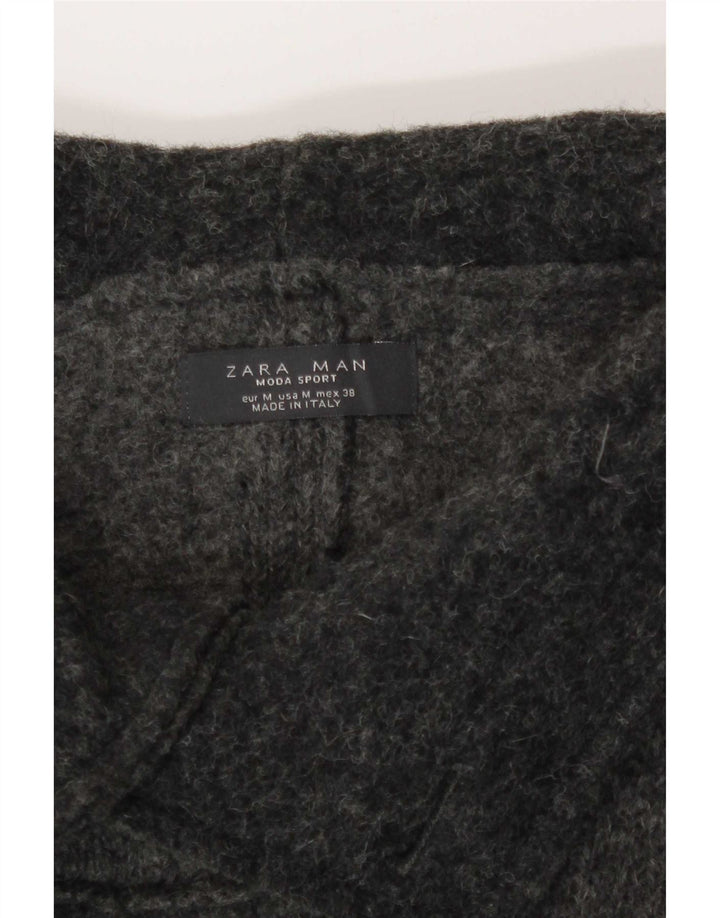 Ανδρικό παλτό Zara με κουκούλα, διπλό στήθος, μαλλί 38 μεσαίου γκρι