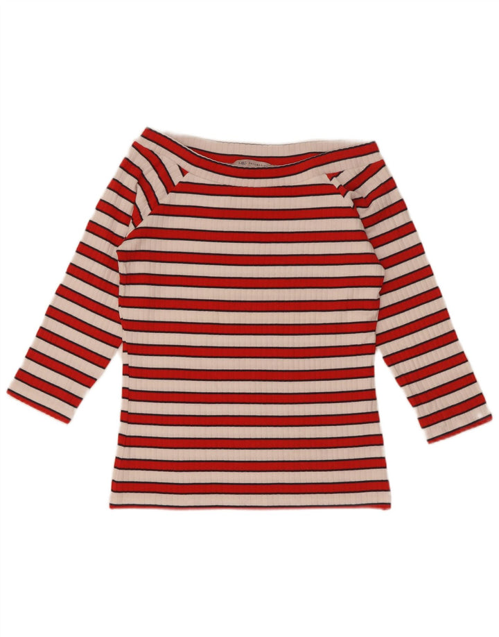 Marks & Spencer Womens Off Shoulder Top 3/4 μανίκια UK 12 μεσαίο κόκκινο ριγέ