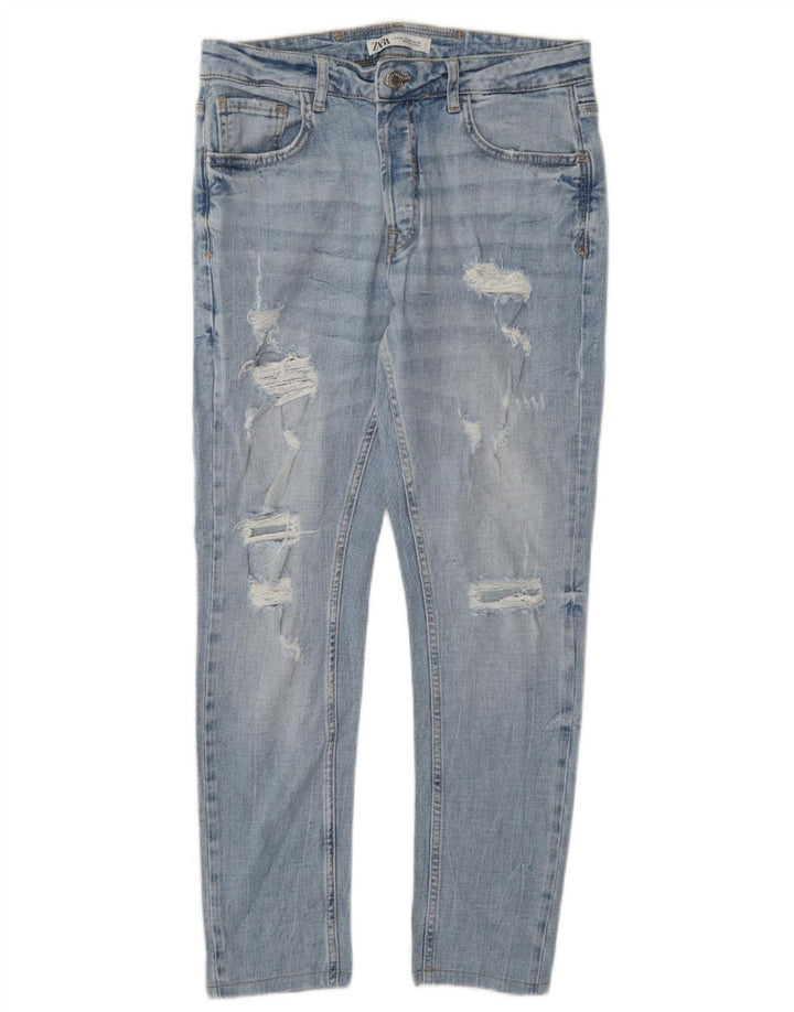 Zara Mens Distressed Slim Jeans UE 42 Large W32 L28 Blue