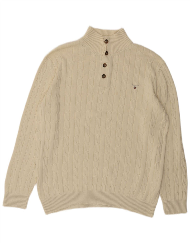 Ανδρικό πουλόβερ με λαιμόκοψη Gant 2XL από λευκό βαμβακερό