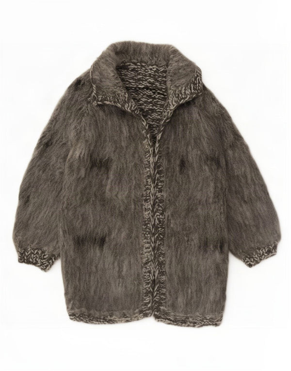 Vintage Γυναικείο Longline ανοιχτό πουλόβερ ζακέτα UK 16 Large Grey Flecked