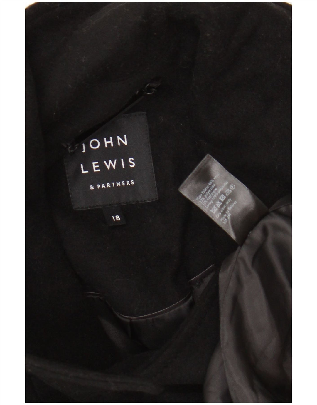 John Lewis Γυναικείο παλτό μπιζελιού μεγάλου μεγέθους UK 18 XL μαύρο μαλλί