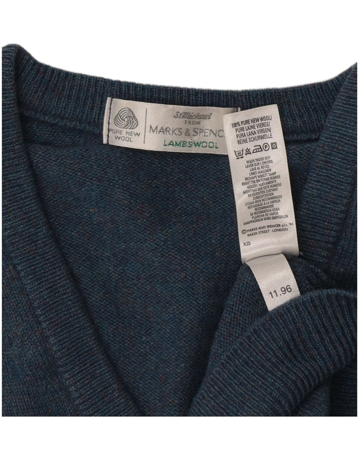 Marks & Spencer Ανδρικό πουλόβερ με λαιμόκοψη με V λαιμόκοψη Μικρό μπλε αρνίσιο μαλλί