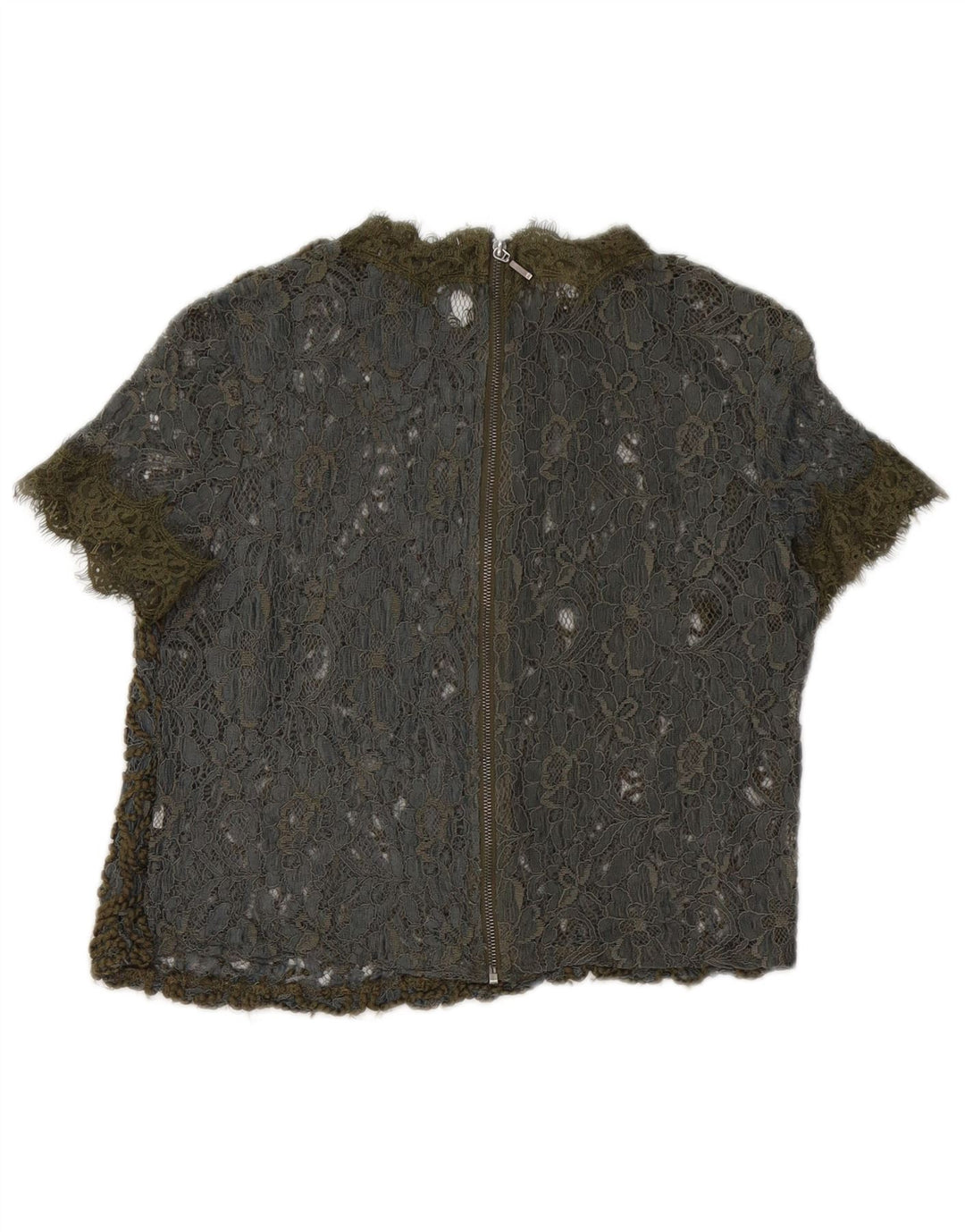 Zara Γυναικεία Crop Lace See Through Top UK 10 Small Khaki Floral